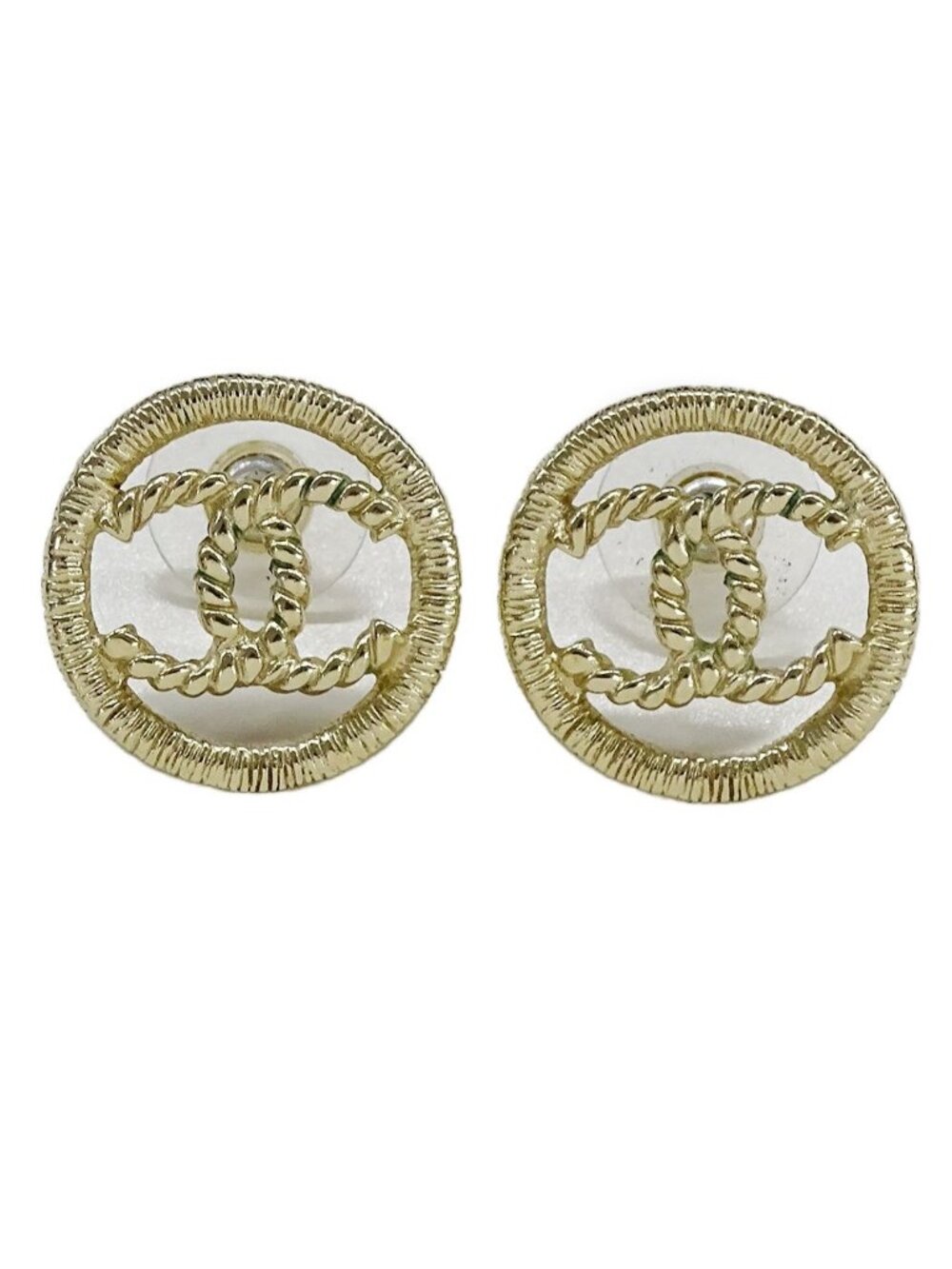 Chanel Earrings CC Logo Metal Champagne Gold